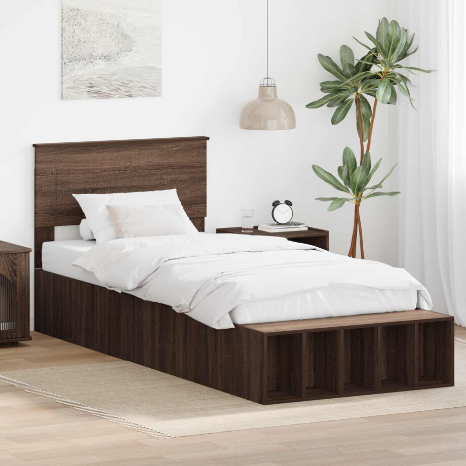 vidaXL Bedframe met plank Bruin Eiken 90 x 190 cm Bewerkt hout afbeelding 1