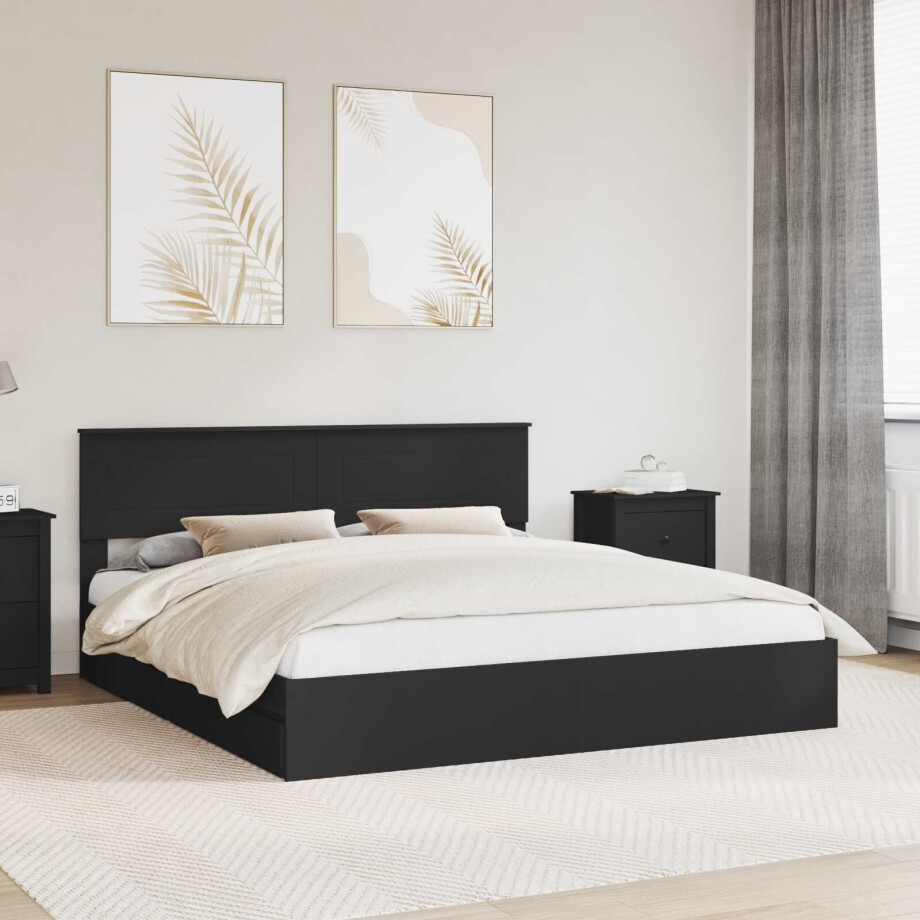 vidaXL Opslag bed met hoofdeinde Zwart 200 x 200 cm Bewerkt hout vidaXL Opslag bed met hoofdeinde Zwart 200 x 200 cm Bewerkt hout afbeelding 1