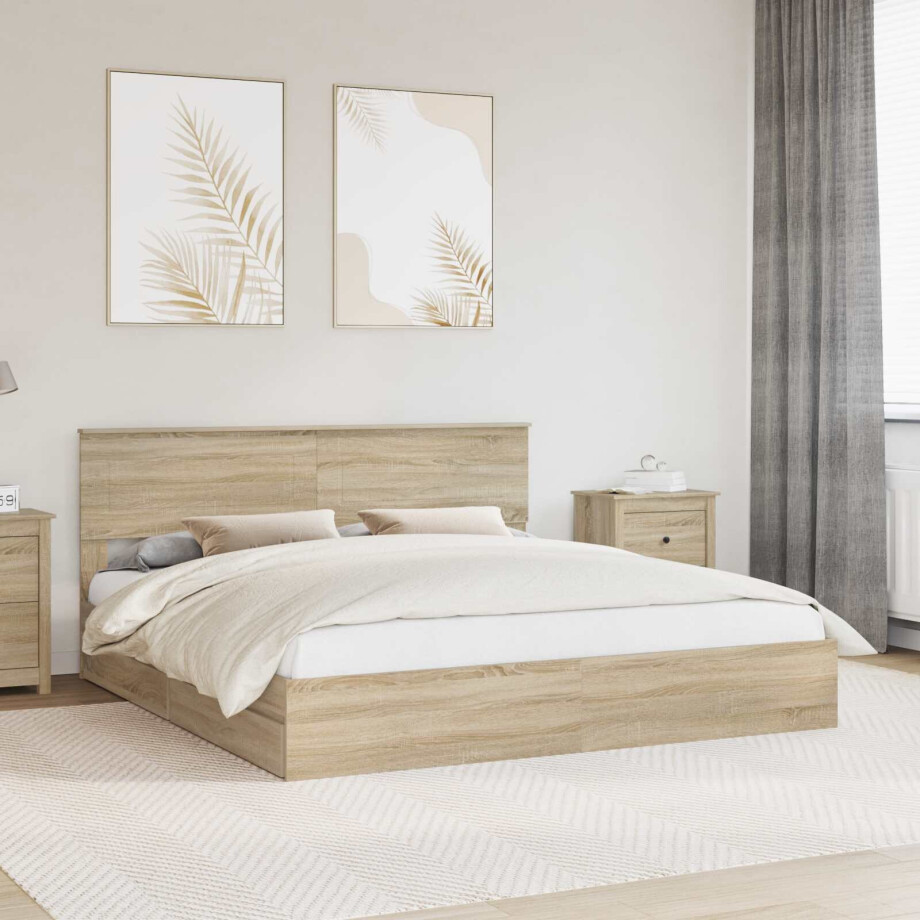 vidaXL Opslag bed met lade Sonoma Eiken 180 x 200 cm Bewerkt hout afbeelding 1