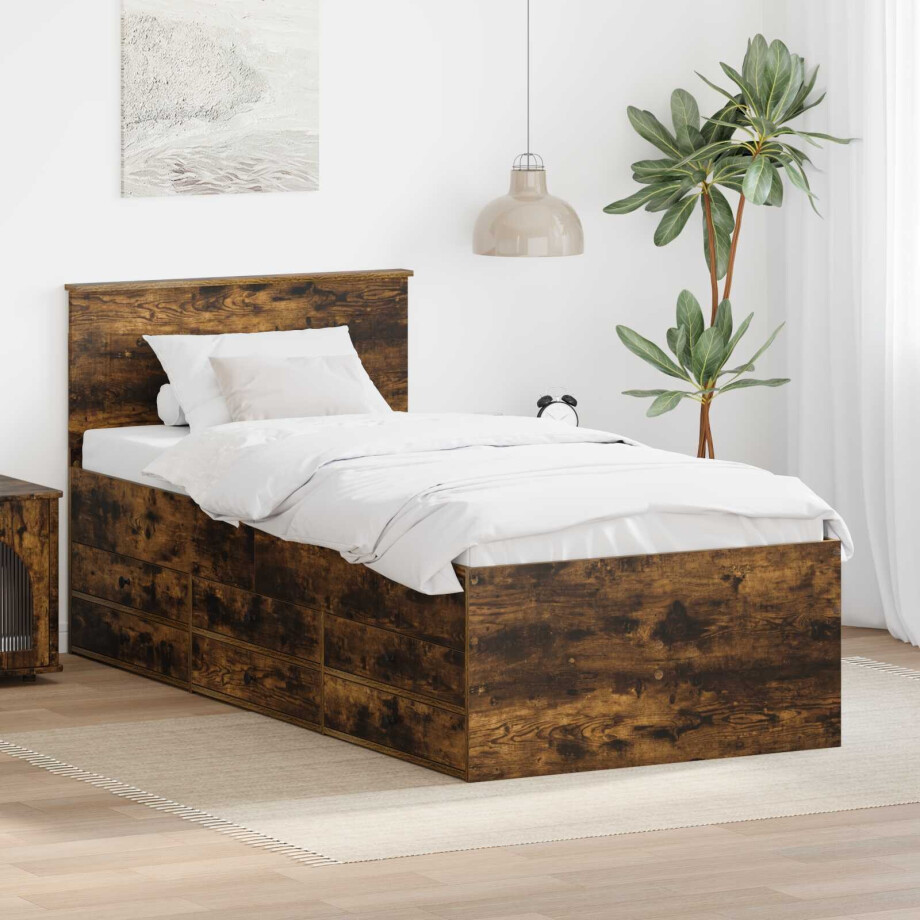 vidaXL Slaapbank Gerookt Eiken en Zwart 100 x 200 cm Bewerkt hout afbeelding 1