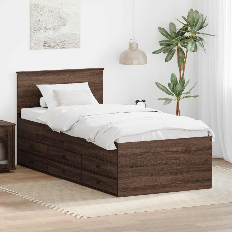 vidaXL Slaapbank Bruin Eiken en Zwart 100 x 200 cm Bewerkt hout afbeelding 1