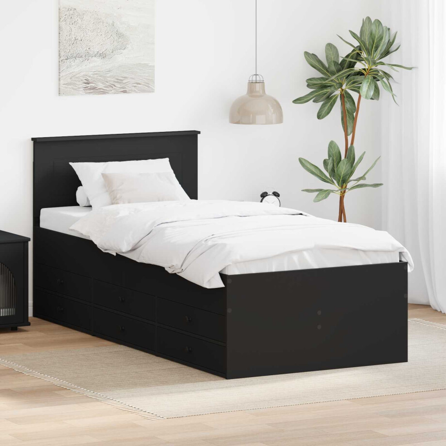 vidaXL Slaapbank met lade met opslag Zwart 90 x 190 cm Bewerkt hout afbeelding 1