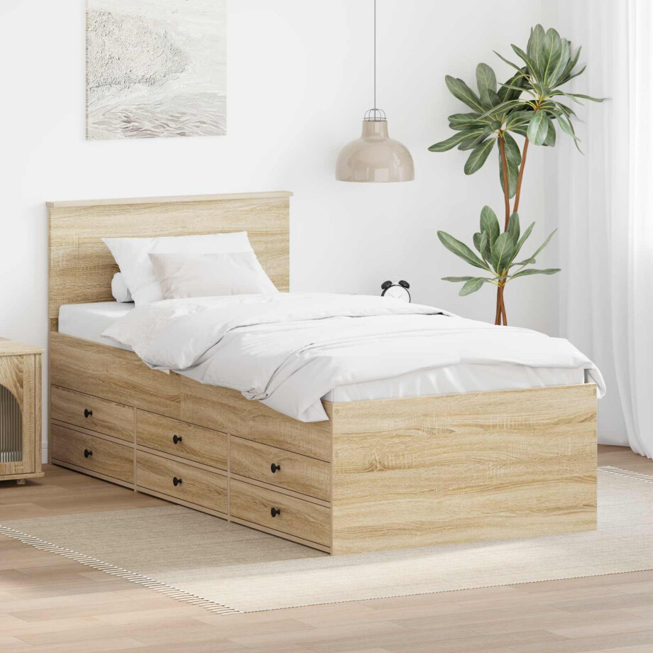 vidaXL Slaapbank Sonoma Eiken en Zwart 90 x 190 cm Bewerkt hout afbeelding 1