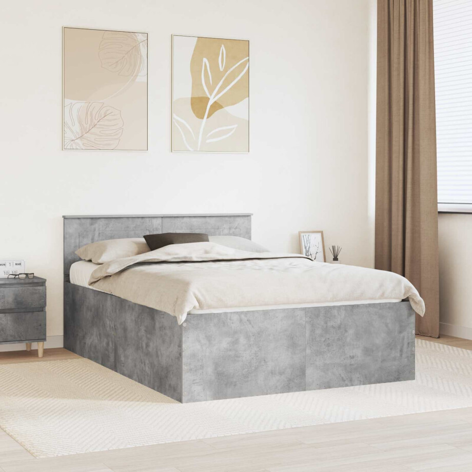 vidaXL Bedframe met hoofdeinde Beton Grijs 160 x 200 cm Bewerkt hout afbeelding 1
