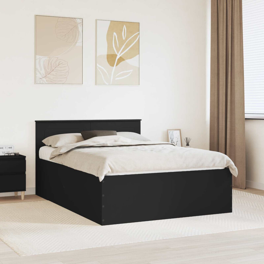 vidaXL Bedframe met hoofdeinde Zwart 150 x 200 cm Bewerkt hout vidaXL Bedframe met hoofdeinde Zwart 150 x 200 cm Bewerkt hout afbeelding 1