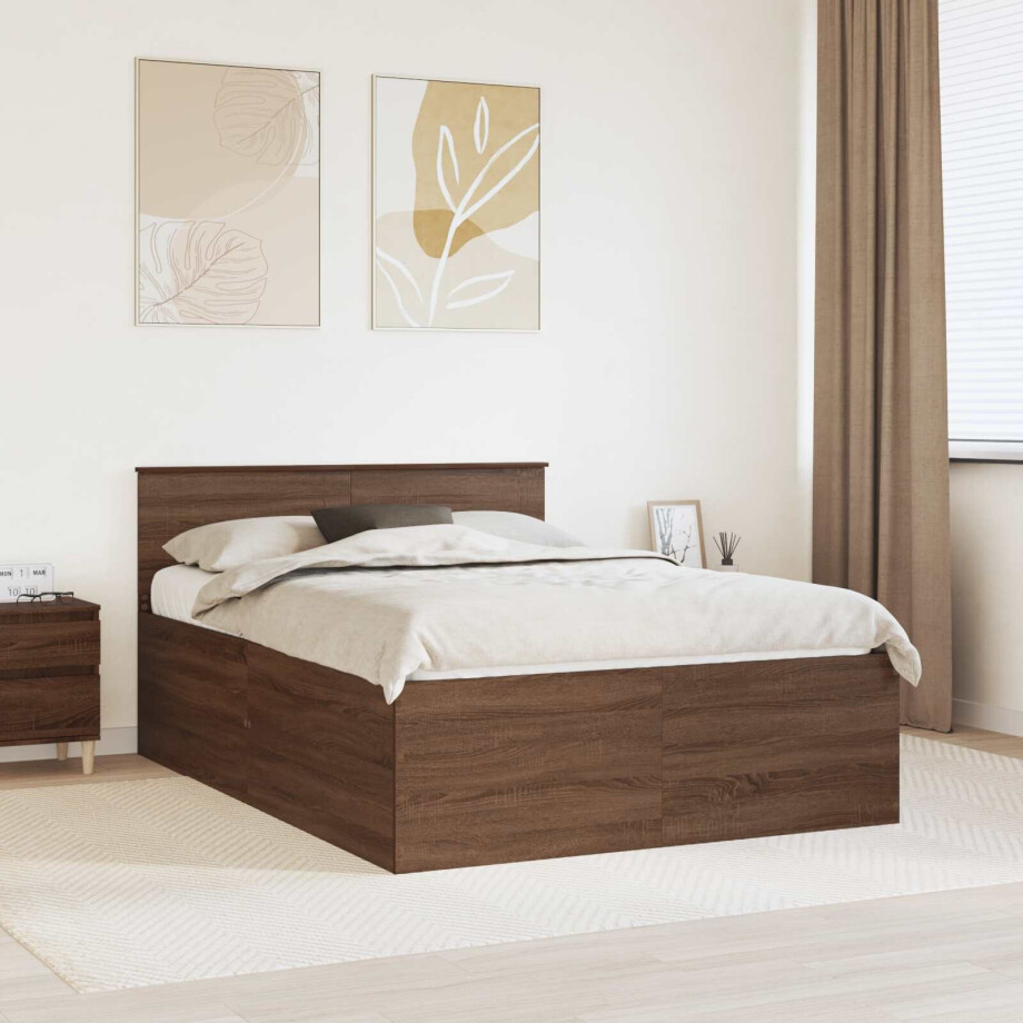vidaXL Bedframe met hoofdeinde Bruin Eiken 150 x 200 cm Bewerkt hout vidaXL Bedframe met hoofdeinde Bruin Eiken 150 x 200 cm Bewerkt hout afbeelding 1