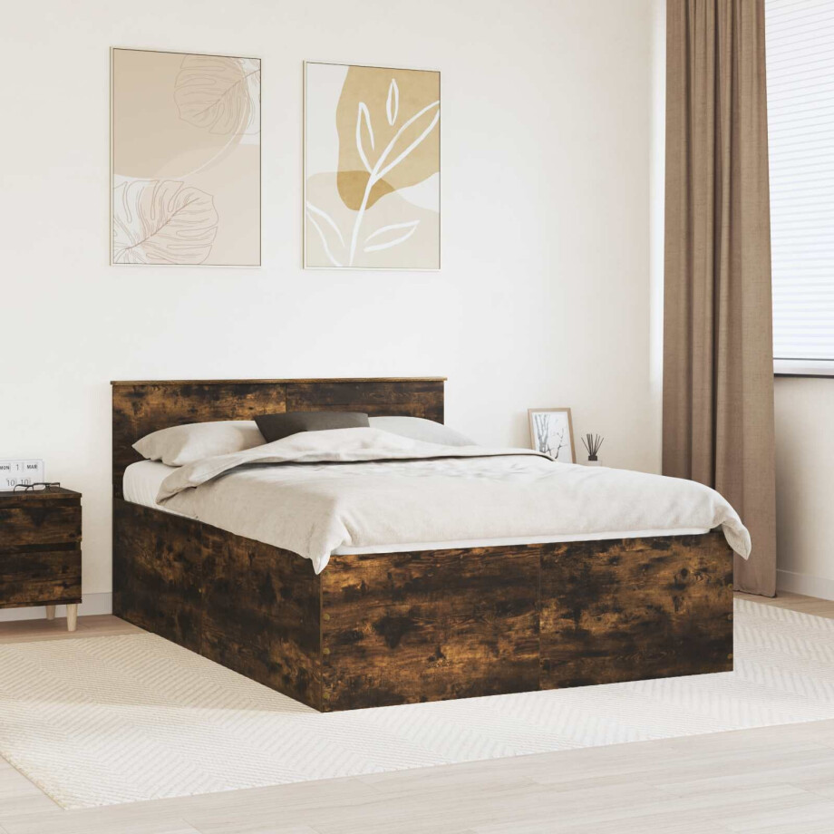 vidaXL Bedframe met hoofdeinde Gerookt eiken 140 x 190 cm Bewerkt hout vidaXL Bedframe met hoofdeinde Gerookt eiken 140 x 190 cm Bewerkt hout afbeelding 1