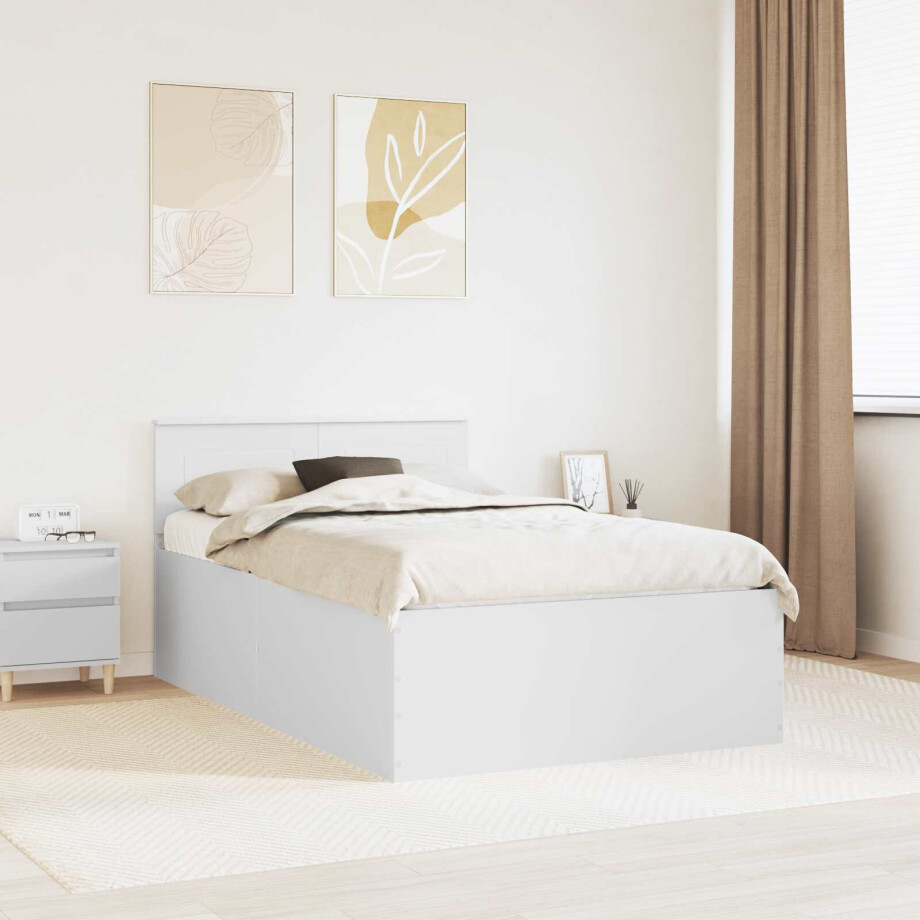 vidaXL Bedframe met hoofdeinde Wit 135 x 190 cm Bewerkt hout afbeelding 1