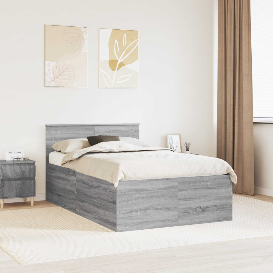 vidaXL Bedframe met hoofdeinde Grijs Sonoma 135 x 190 cm Bewerkt hout vidaXL Bedframe met hoofdeinde Grijs Sonoma 135 x 190 cm Bewerkt hout afbeelding 1