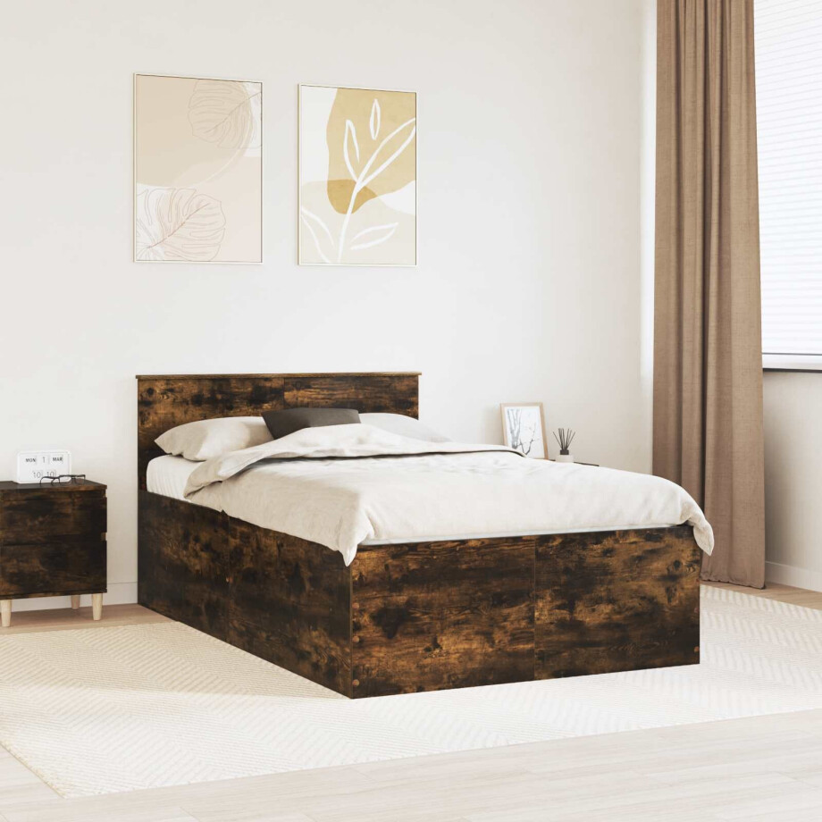 vidaXL Bedframe met hoofdeinde Gerookt eiken 120 x 190 cm Bewerkt hout afbeelding 1