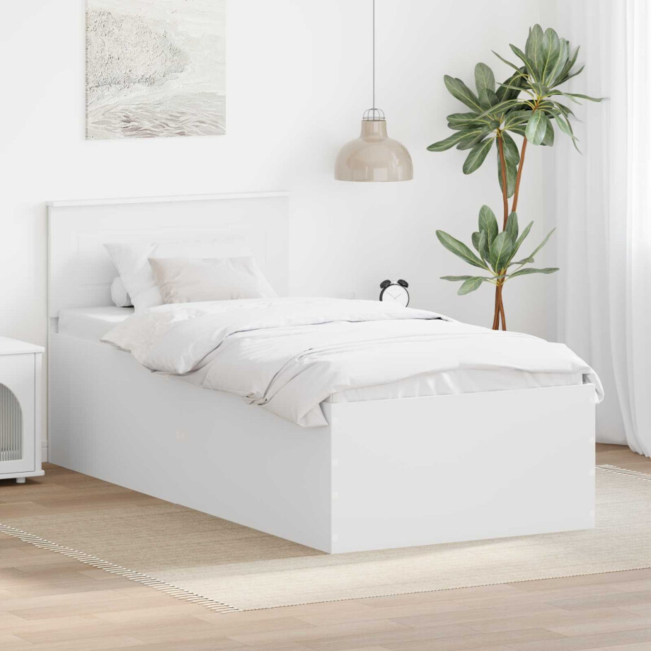 vidaXL Bedframe met hoofdeinde Wit 90 x 190 cm Bewerkt hout vidaXL Bedframe met hoofdeinde Wit 90 x 190 cm Bewerkt hout afbeelding 1