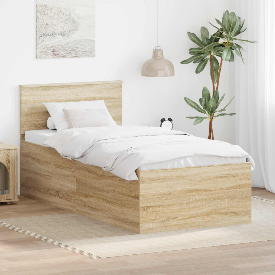 vidaXL Bedframe met hoofdeinde Sonoma Eiken 90 x 190 cm Bewerkt hout afbeelding 1