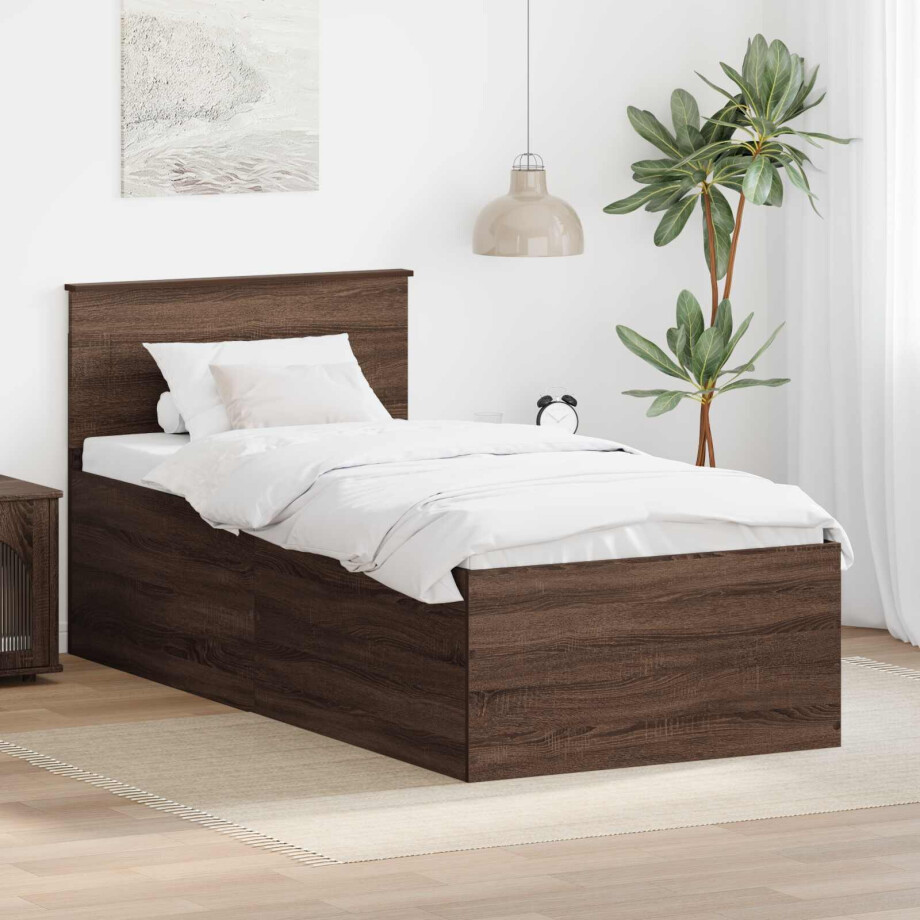vidaXL Bedframe met hoofdeinde Bruin Eiken 90 x 190 cm Bewerkt hout afbeelding 1