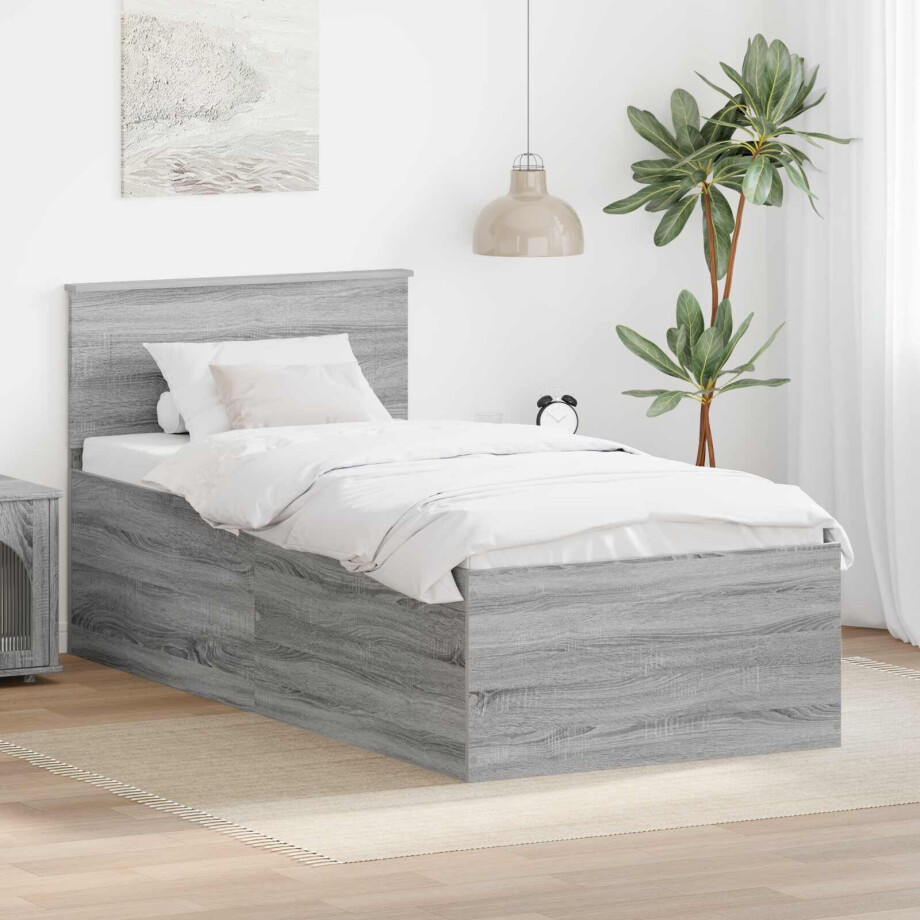 vidaXL Bedframe met hoofdeinde Grijs Sonoma 90 x 200 cm Bewerkt hout vidaXL Bedframe met hoofdeinde Grijs Sonoma 90 x 200 cm Bewerkt hout afbeelding 1