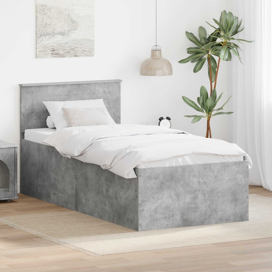 vidaXL Bedframe met hoofdeinde Beton Grijs 75 x 190 cm Bewerkt hout vidaXL Bedframe met hoofdeinde Beton Grijs 75 x 190 cm Bewerkt hout afbeelding 1