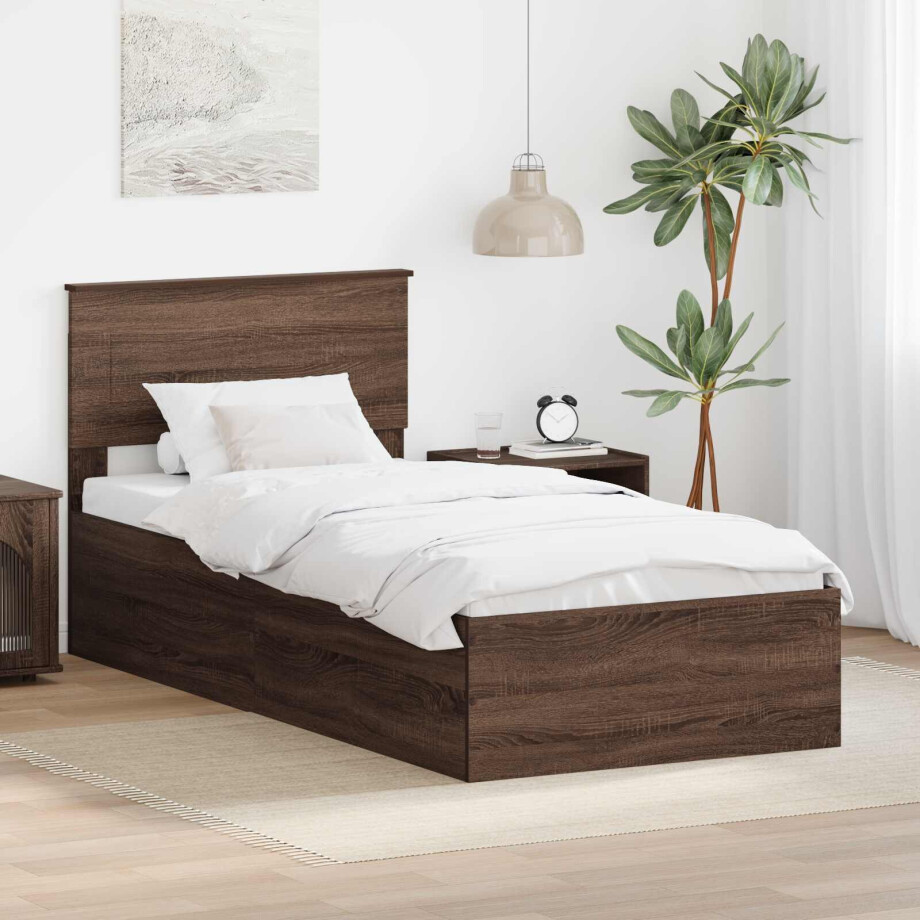 vidaXL Bedframe met hoofdeinde Bruin Eiken 100 x 200 cm Bewerkt hout vidaXL Bedframe met hoofdeinde Bruin Eiken 100 x 200 cm Bewerkt hout afbeelding 1