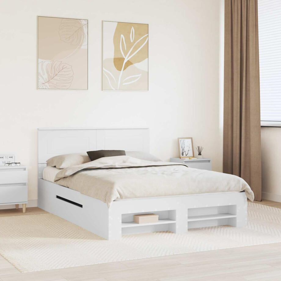 vidaXL Bedframe met hoofdeinde Wit 140 x 200 cm Bewerkt hout afbeelding 1
