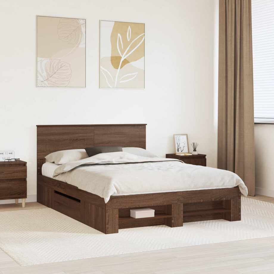 vidaXL Bedframe met hoofdeinde Bruin Eiken 140 x 200 cm Bewerkt hout vidaXL Bedframe met hoofdeinde Bruin Eiken 140 x 200 cm Bewerkt hout afbeelding 1