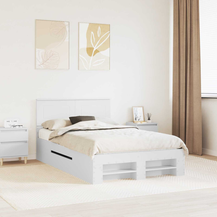 vidaXL Bedframe met hoofdeinde Wit 137 x 203 cm Bewerkt hout afbeelding 1