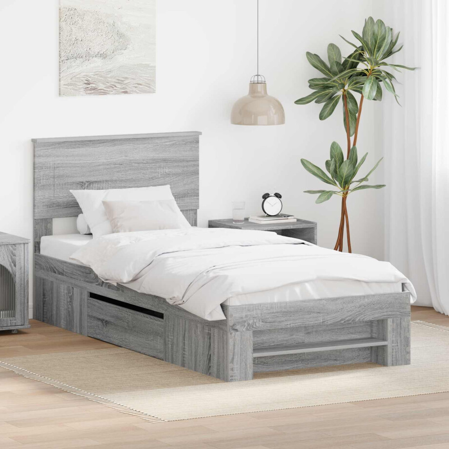 vidaXL Bedframe met hoofdeinde Grijs Sonoma 90 x 200 cm Bewerkt hout vidaXL Bedframe met hoofdeinde Grijs Sonoma 90 x 200 cm Bewerkt hout afbeelding 1