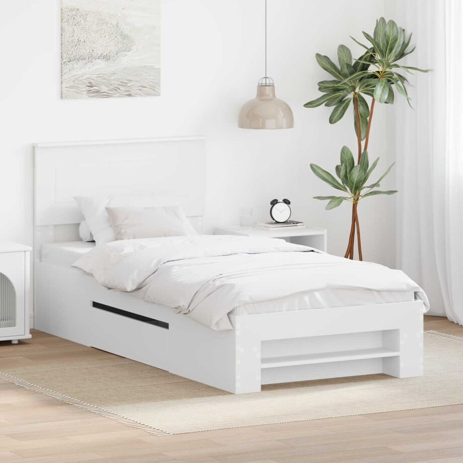 vidaXL Bedframe met hoofdeinde Wit 90 x 200 cm Bewerkt hout vidaXL Bedframe met hoofdeinde Wit 90 x 200 cm Bewerkt hout afbeelding 1