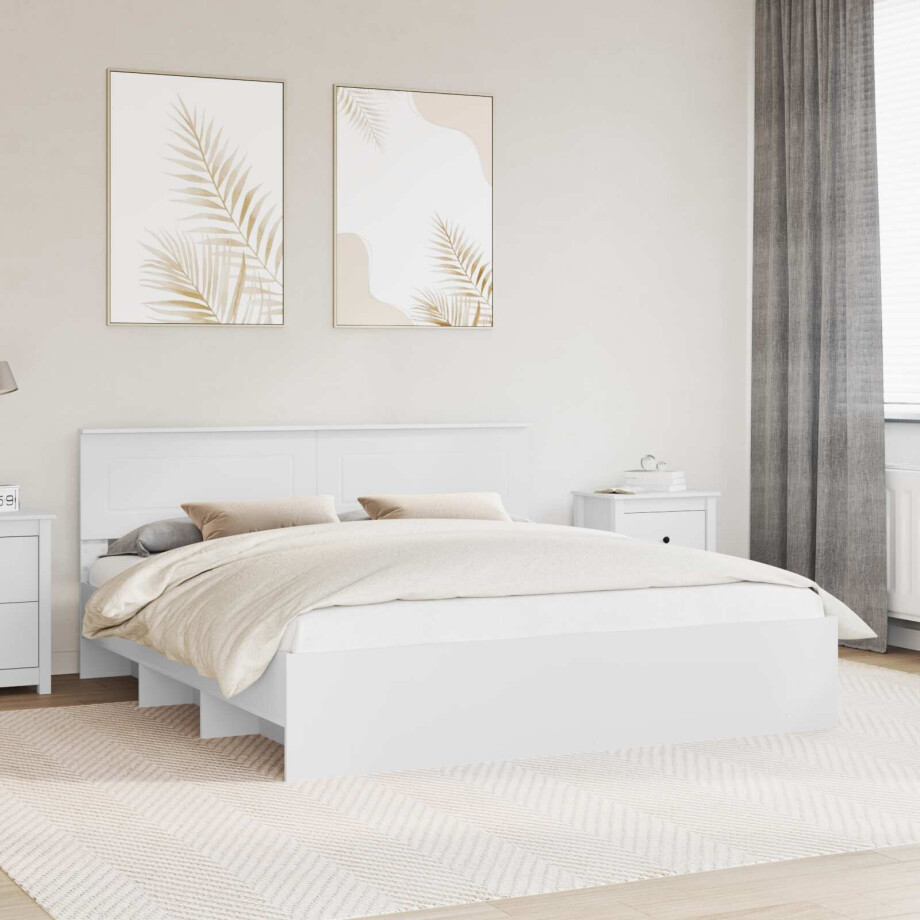 vidaXL Bedframe met hoofdeinde Wit 200 x 200 cm Bewerkt hout vidaXL Bedframe met hoofdeinde Wit 200 x 200 cm Bewerkt hout afbeelding 1