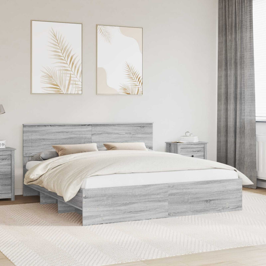 vidaXL Bedframe met hoofdeinde Grijs Sonoma 180 x 200 cm Bewerkt hout vidaXL Bedframe met hoofdeinde Grijs Sonoma 180 x 200 cm Bewerkt hout afbeelding 1