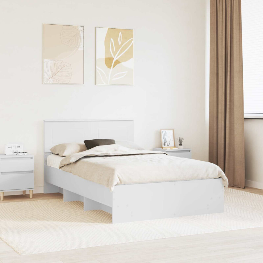 vidaXL Bedframe met hoofdeinde Wit 137 x 203 cm Bewerkt hout afbeelding 1