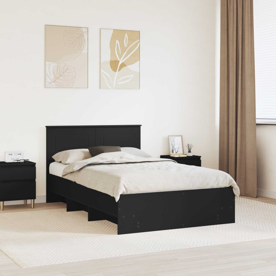 vidaXL Bedframe met hoofdeinde Zwart 120 x 123 cm Bewerkt hout afbeelding 1