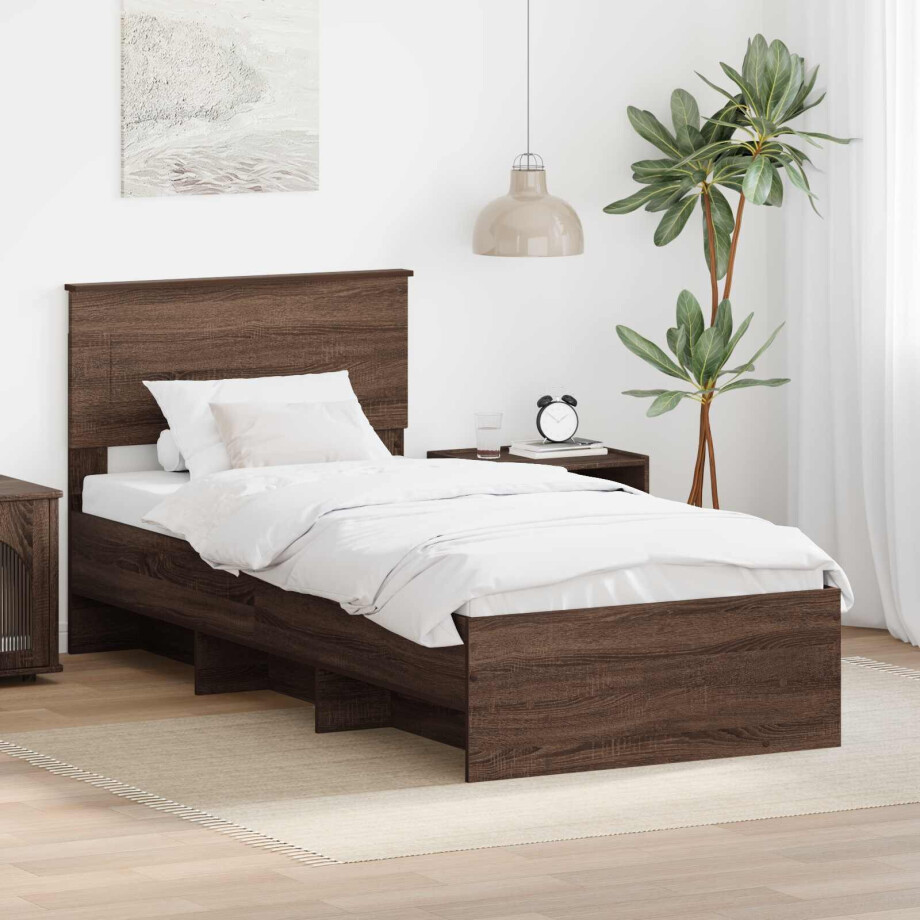 vidaXL Bedframe met hoofdeinde Bruin Eiken 120 x 123 cm Bewerkt hout vidaXL Bedframe met hoofdeinde Bruin Eiken 120 x 123 cm Bewerkt hout afbeelding 1