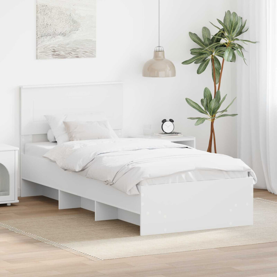 vidaXL Bedframe met hoofdeinde Wit 90 x 200 cm Bewerkt hout afbeelding 1