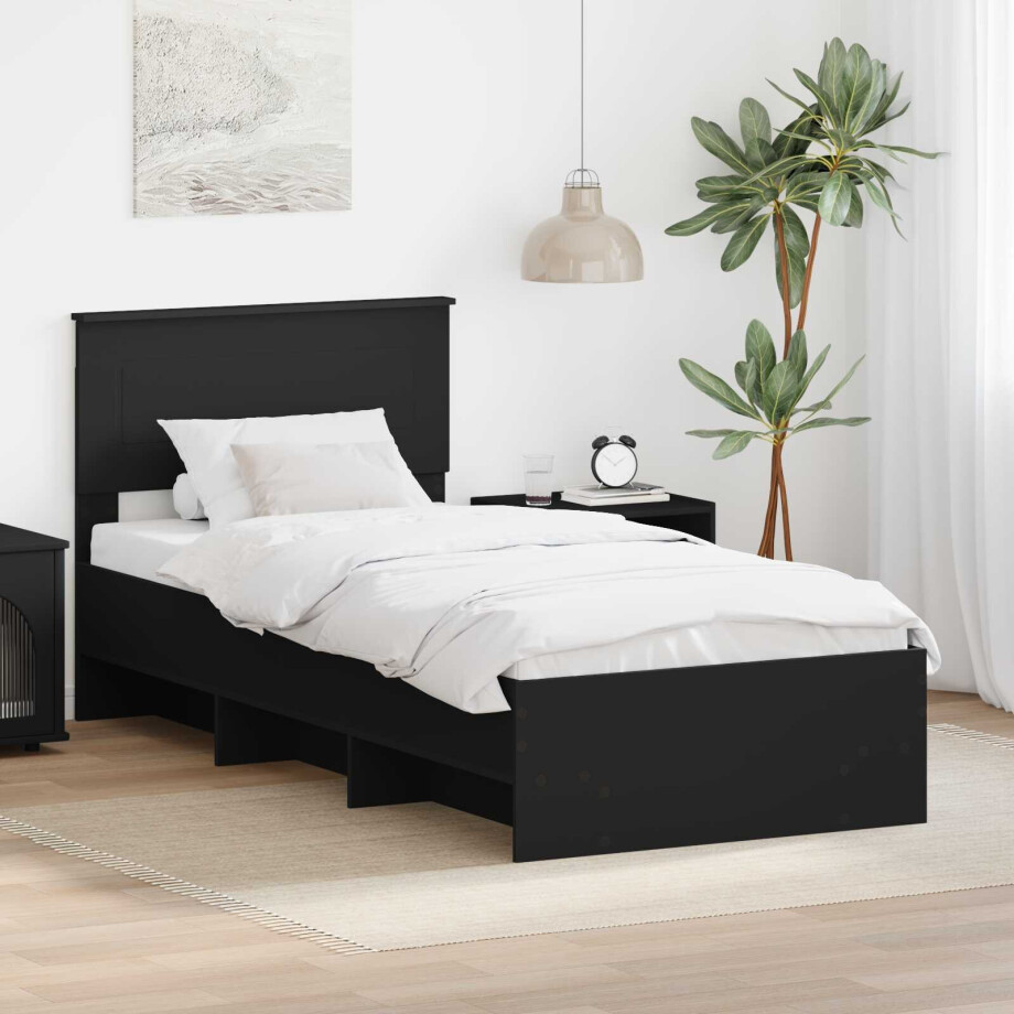vidaXL Bedframe met hoofdeinde Zwart 80 x 200 cm Bewerkt hout vidaXL Bedframe met hoofdeinde Zwart 80 x 200 cm Bewerkt hout afbeelding 1