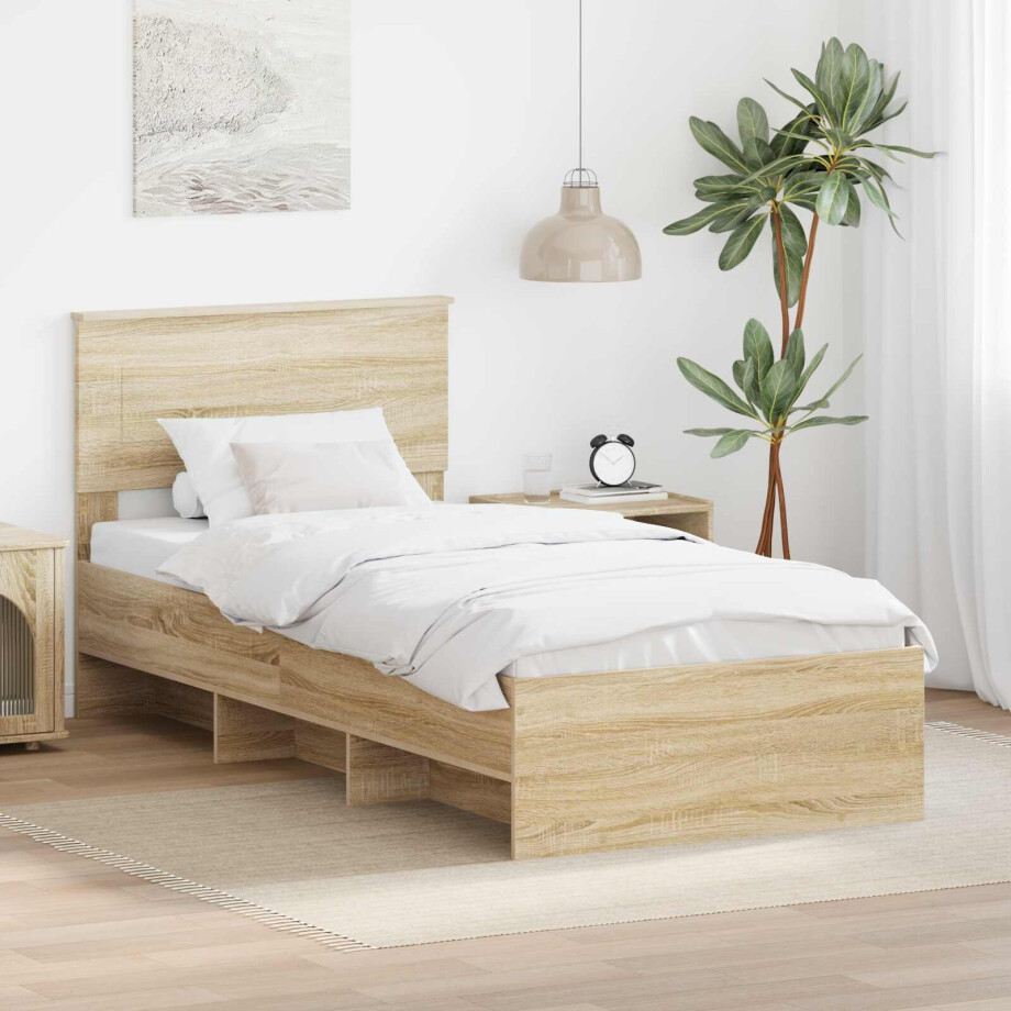 vidaXL Bedframe met hoofdeinde Sonoma Eiken 80 x 200 cm Bewerkt hout afbeelding 1