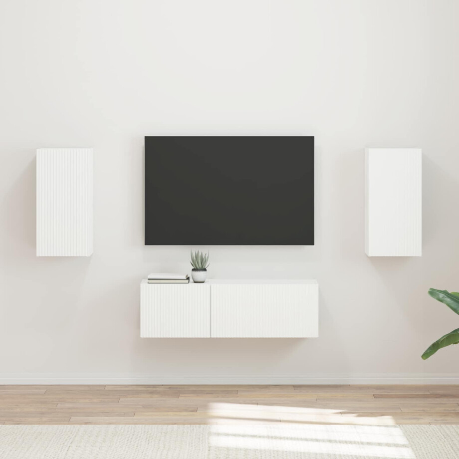 vidaXL TV Wandkast Set Wandgemonteerd 4 pcs Wit Bewerkt hout afbeelding 1