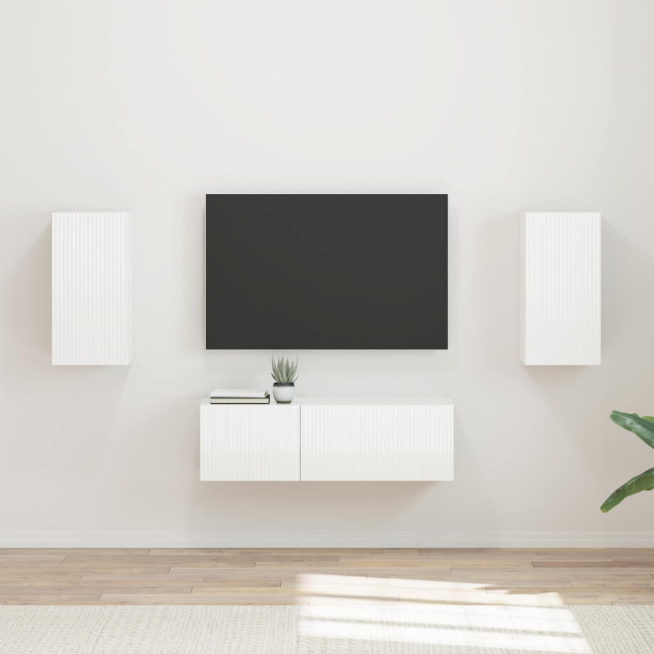 vidaXL TV Wandkast Set Wandgemonteerd 4 pcs Hoogglans wit Bewerkt hout afbeelding 1