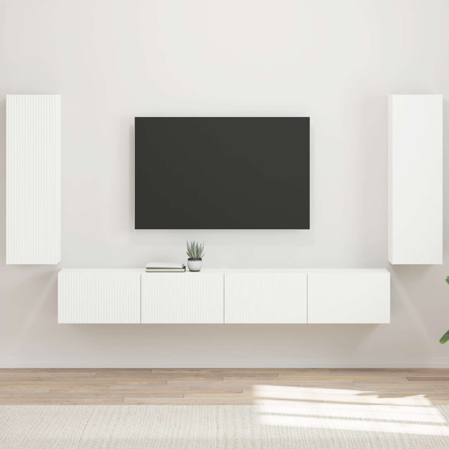 vidaXL TV Wandkast Set Wandgemonteerd 4 pcs Wit Bewerkt hout afbeelding 1