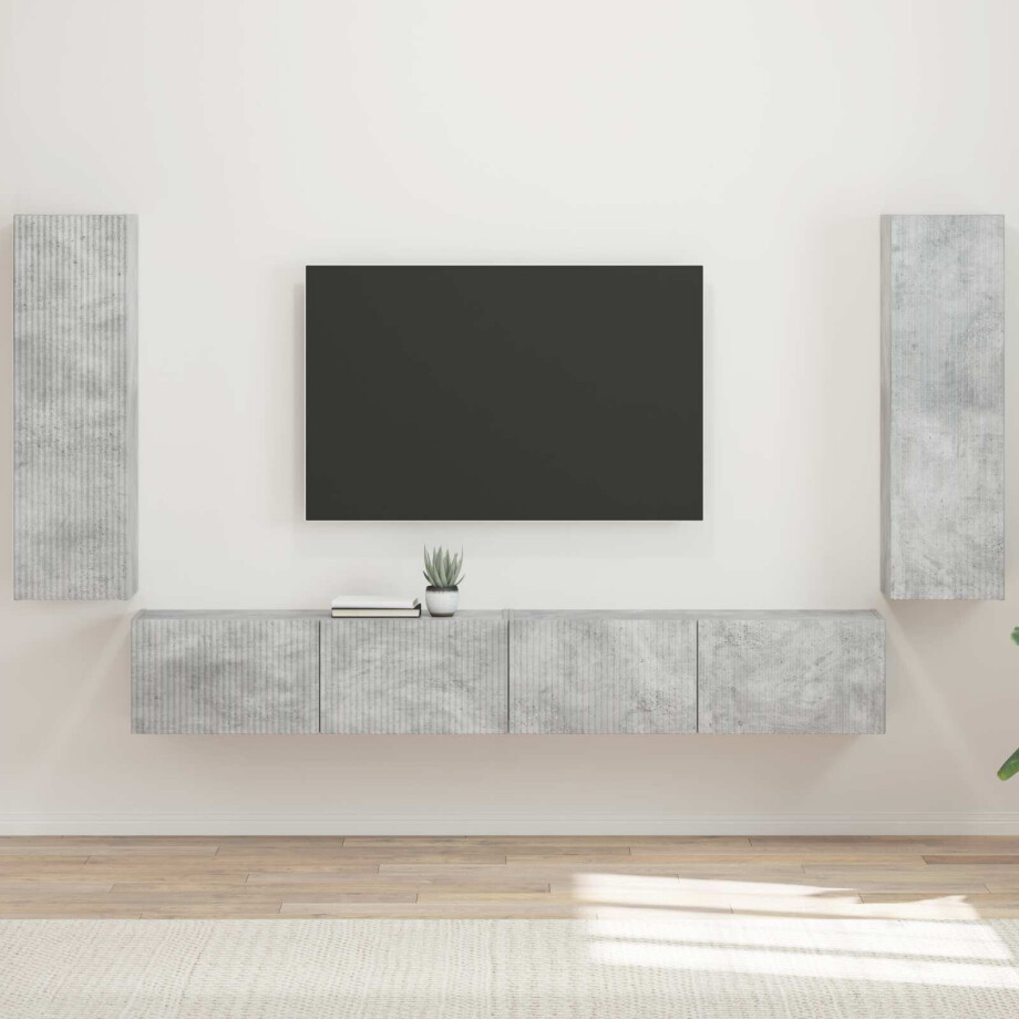 vidaXL TV Wandkast Set Wandgemonteerd 4 pcs Beton Grijs Bewerkt hout vidaXL TV Wandkast Set Wandgemonteerd 4 pcs Beton Grijs Bewerkt hout afbeelding 1