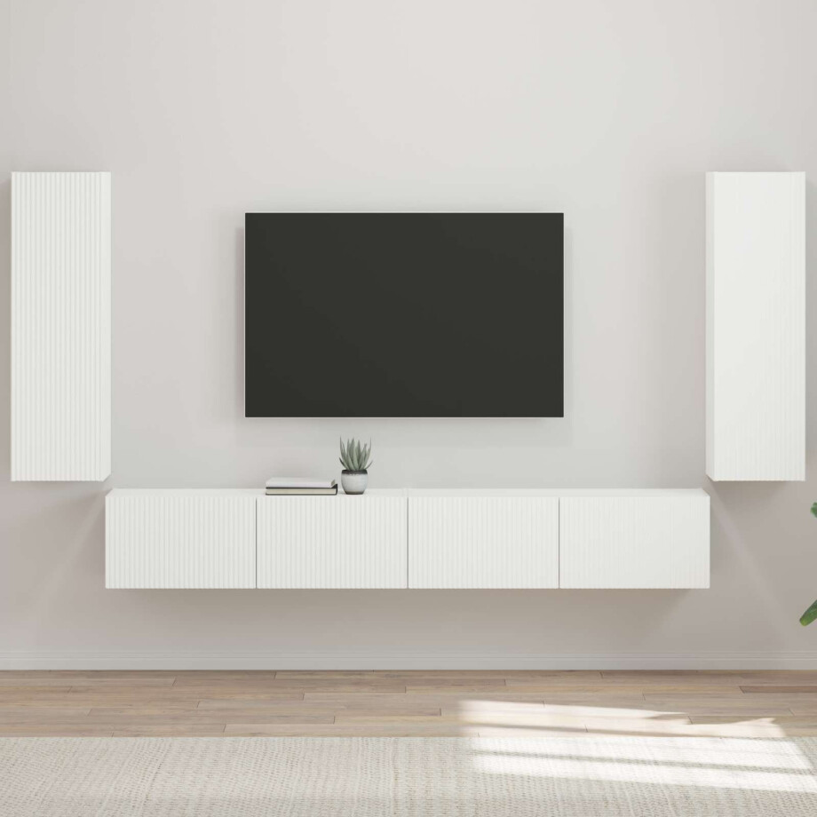 vidaXL TV Wandkast Set Wandgemonteerd 4 pcs Hoogglans wit Bewerkt hout afbeelding 1