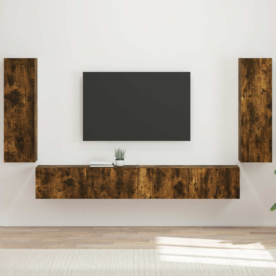 vidaXL TV Wandkast Set Wandgemonteerd 4 pcs Gerookt eiken Bewerkt hout vidaXL TV Wandkast Set Wandgemonteerd 4 pcs Gerookt eiken Bewerkt hout afbeelding 1