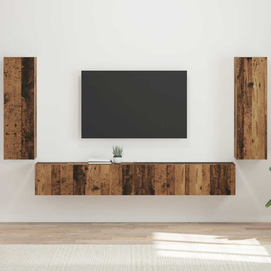 vidaXL TV Wandkast Set 4 pcs 29,5 x 31 x 100 cm Oudhout Bewerkt hout vidaXL TV Wandkast Set 4 pcs 29,5 x 31 x 100 cm Oudhout Bewerkt hout afbeelding 1