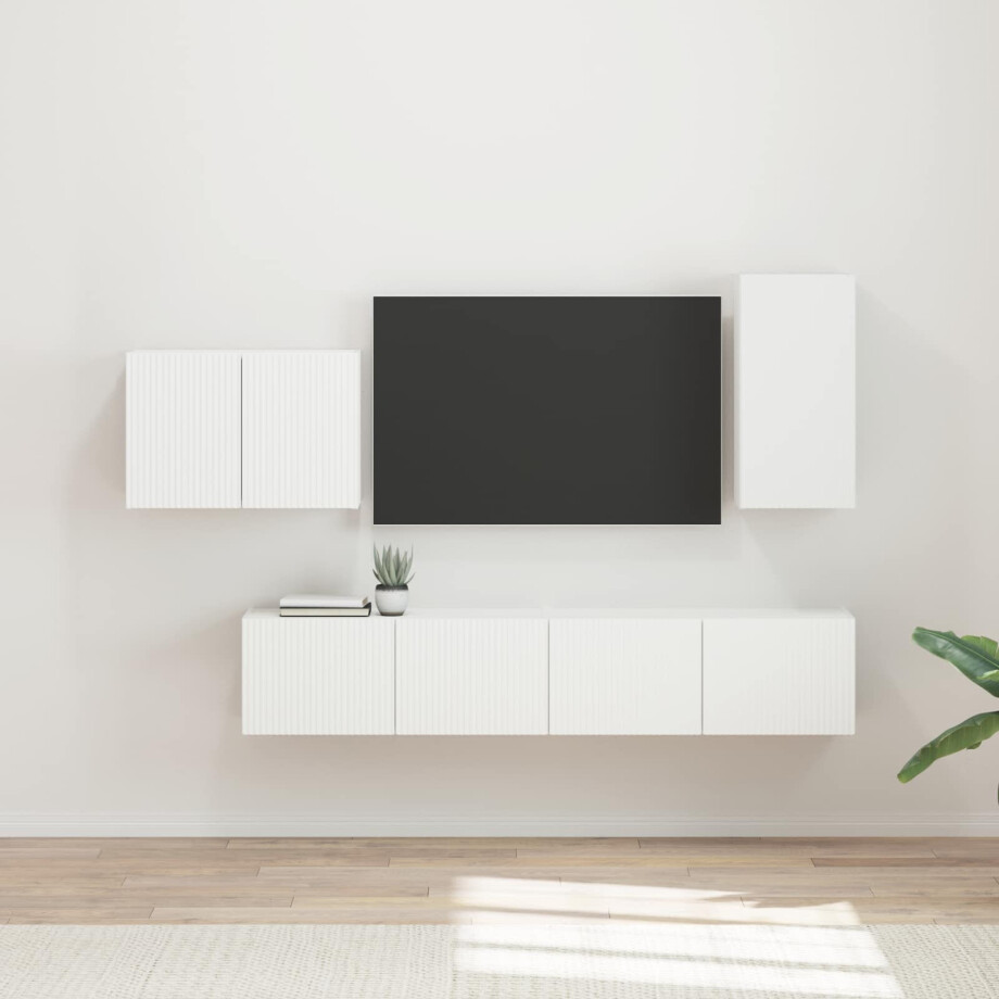 vidaXL TV Wandkast Set Wandgemonteerd 4 pcs Wit Bewerkt hout afbeelding 1