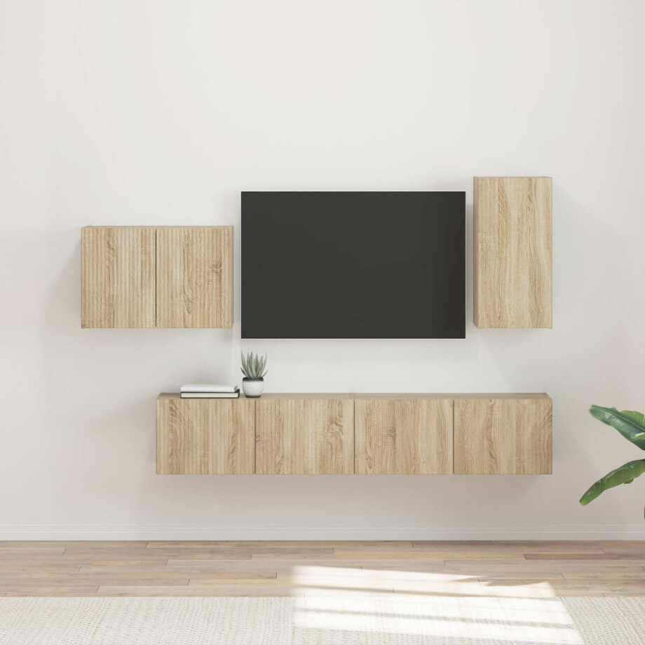 vidaXL TV Wandkast Set Wandgemonteerd 4 pcs Sonoma Eiken Bewerkt hout afbeelding 1