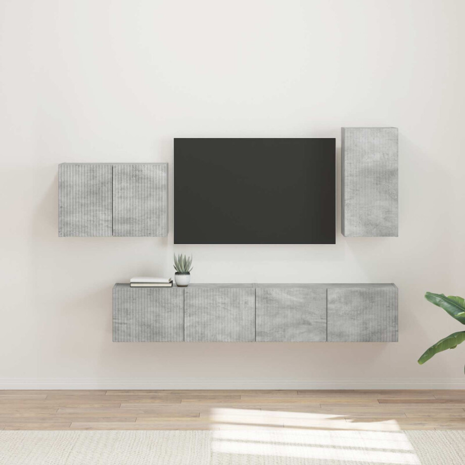 vidaXL TV Wandkast Set Wandgemonteerd 4 pcs Beton Grijs Bewerkt hout vidaXL TV Wandkast Set Wandgemonteerd 4 pcs Beton Grijs Bewerkt hout afbeelding 1