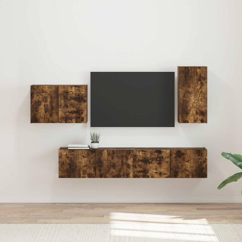 vidaXL TV Wandkast Set Wandgemonteerd 4 pcs Gerookt eiken Bewerkt hout afbeelding 1