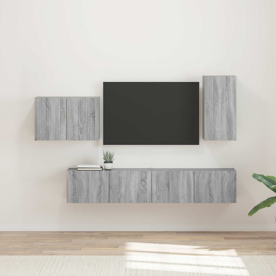 vidaXL TV Wandkast Set Wandgemonteerd 4 pcs Grijs Sonoma Bewerkt hout vidaXL TV Wandkast Set Wandgemonteerd 4 pcs Grijs Sonoma Bewerkt hout afbeelding 1