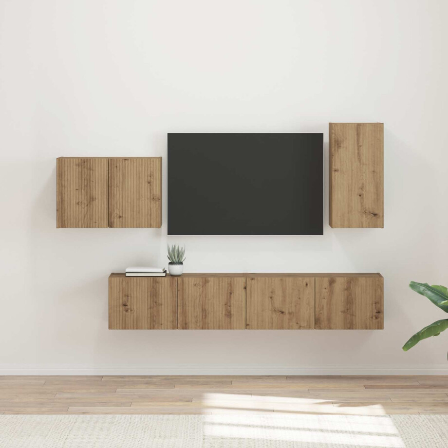 vidaXL TV Wandkast Set Wandgemonteerd 4 pcs Artisan Eiken Bewerkt hout afbeelding 1