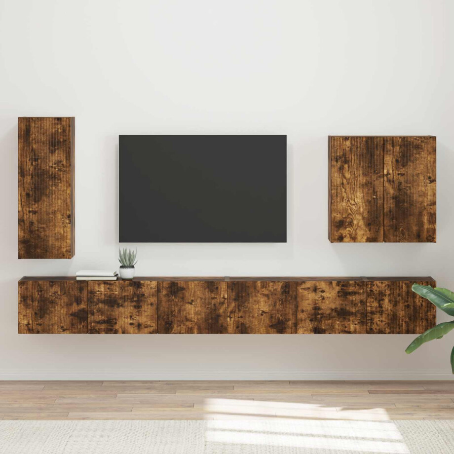 vidaXL TV Wandkast Set Wandgemonteerd 6 pcs Gerookt eiken afbeelding 1