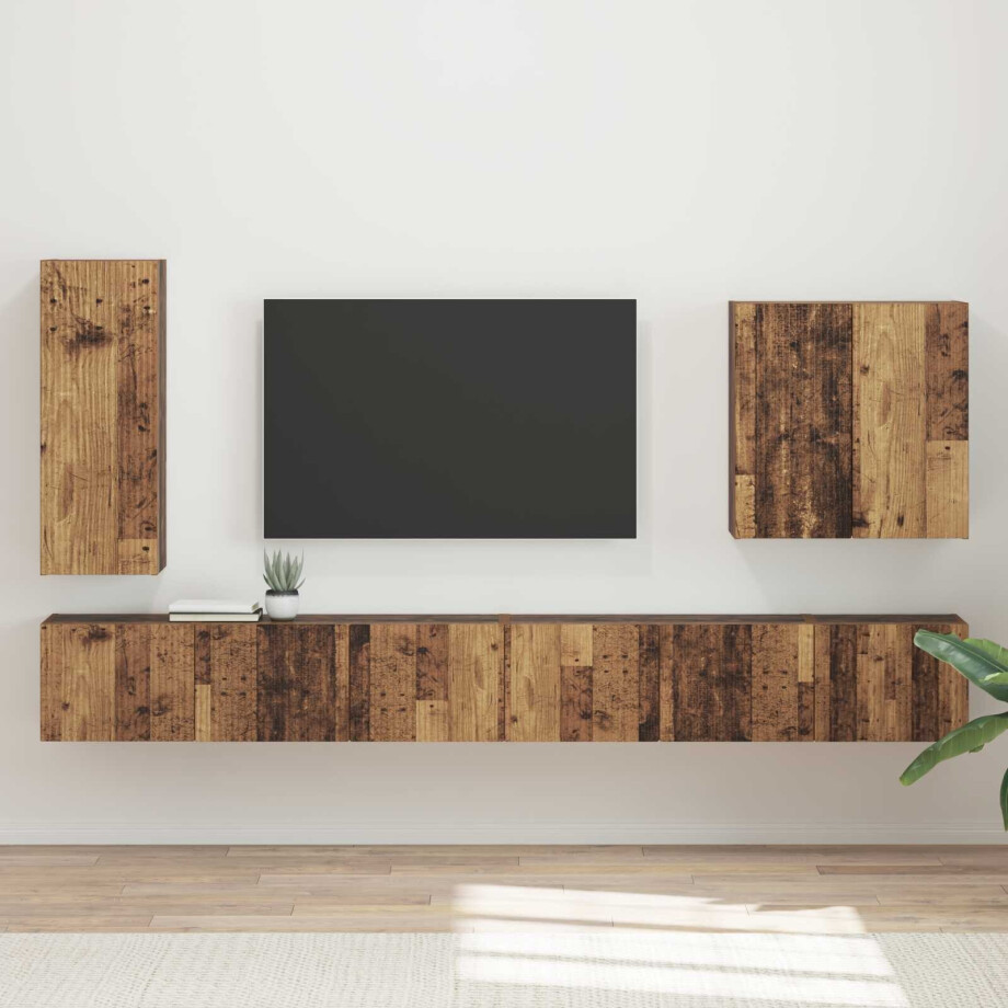 vidaXL TV Wandkast Set Wandgemonteerd 6 pcs Oud Hout afbeelding 1