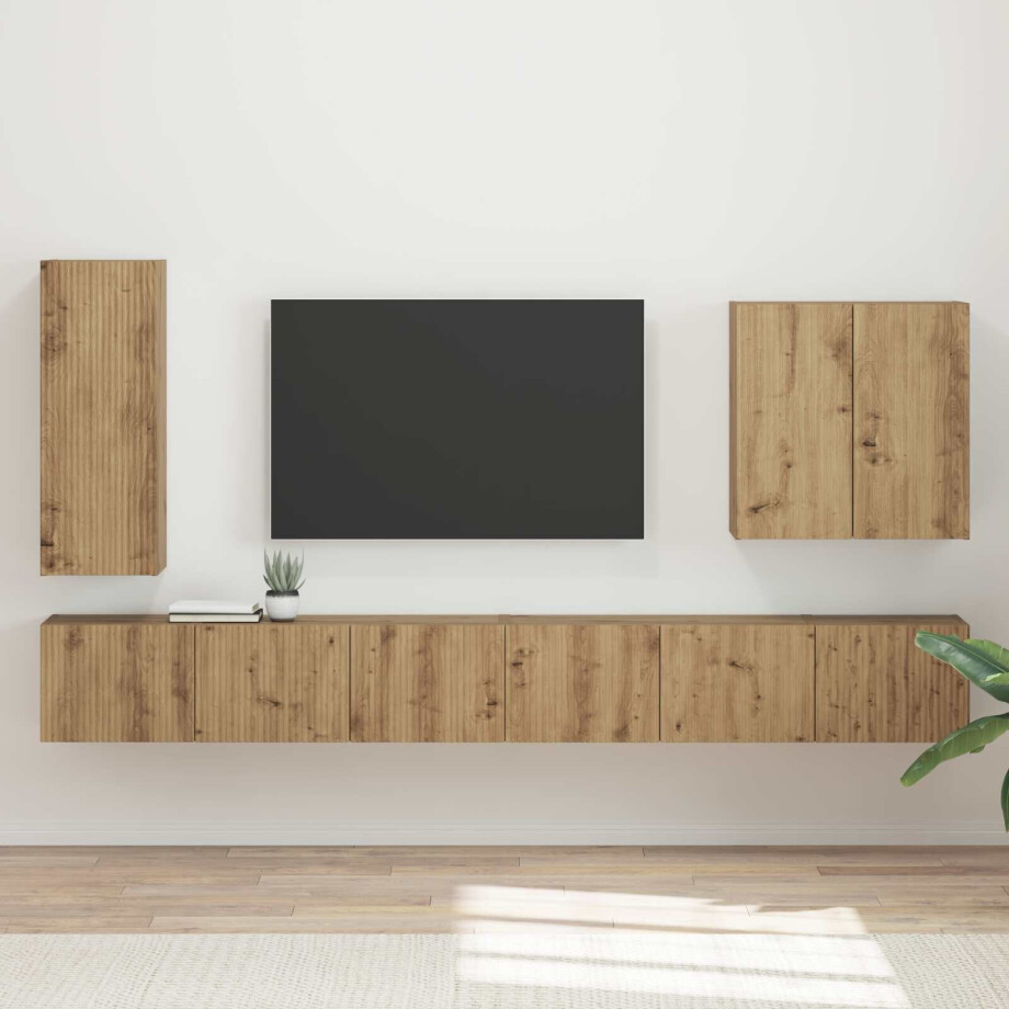 vidaXL TV Wandkast Set Wandgemonteerd 6 pcs Artisan Eiken afbeelding 1