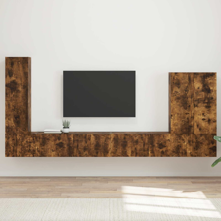 vidaXL TV Wandkast Set Wandgemonteerd 6 pcs Gerookt eiken afbeelding 1